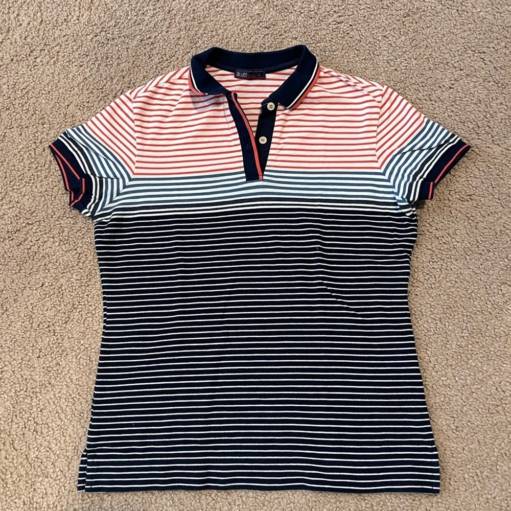 BLUED Ladies Striped Y2K Short Sleeve Polo Shirt